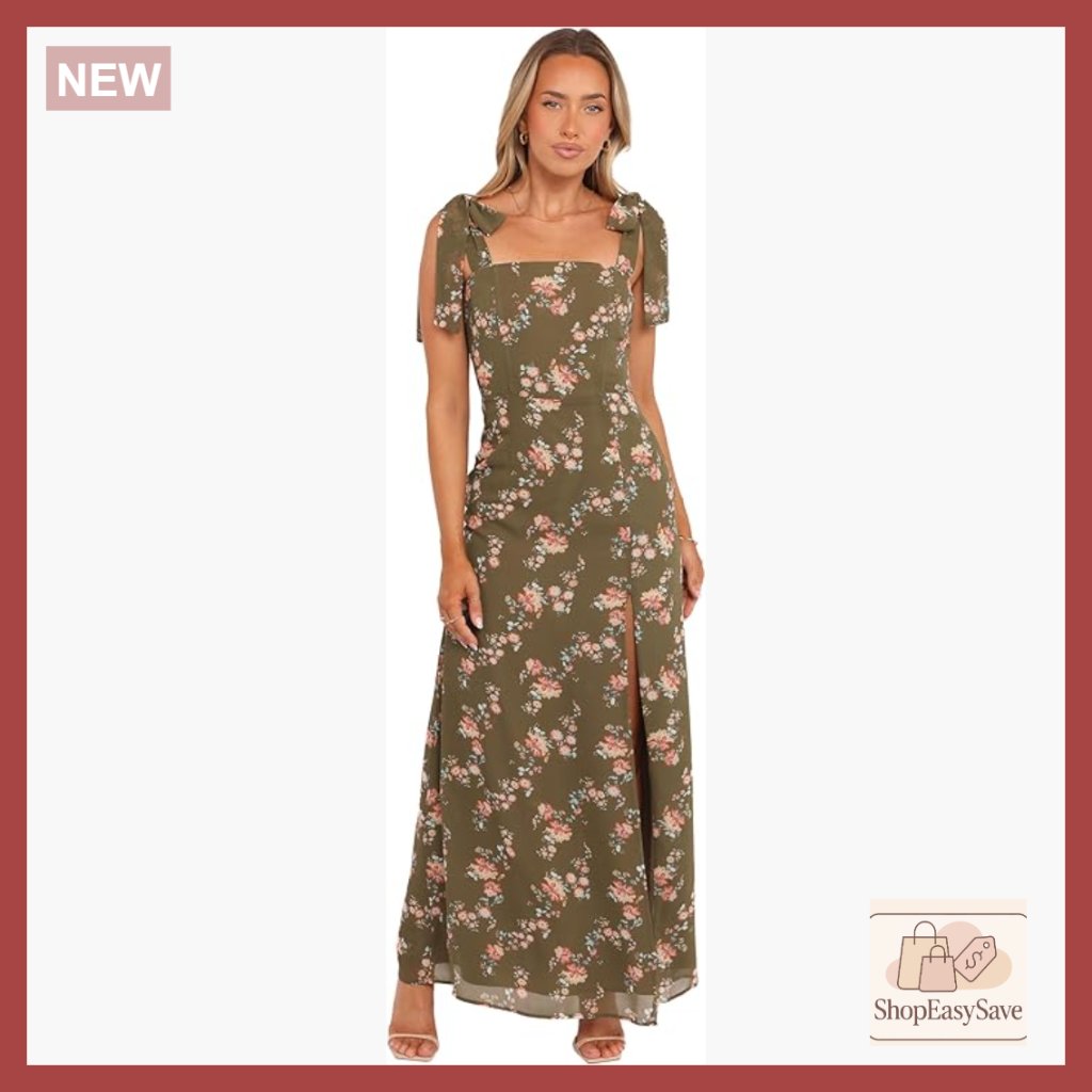 Maxi Dress Square Neckline Floral Print Elegant Chic Casual Adjustable Straps